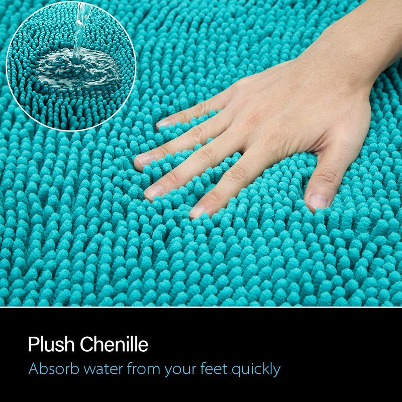LOCHAS Luxury Bathroom Rug Shaggy Bath Mat 24 x 60 Inch, Washable Non Slip Bath Rugs for Bathroom Shower, Soft Plush Chenille Absorbent Carpets Mats, Teal Blue - Image 2